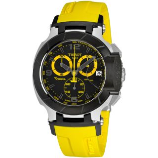 Tissot Mens T Race Black Dial Chronograph Yellow Strap Watch