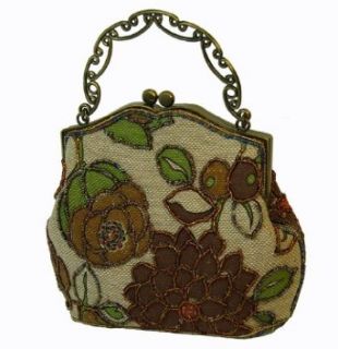 A Unique Beaded Evening Purse with Long Chain. Brown and