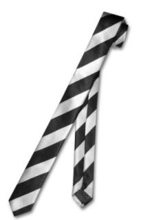 Skinny Narrow Neck Tie Silver Black Diagonal Stripes