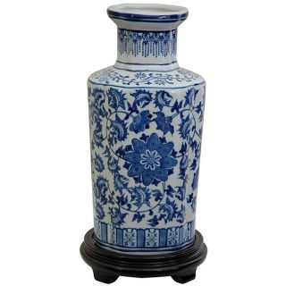 Porcelain 12 inch Blue and White Floral Vase (China)