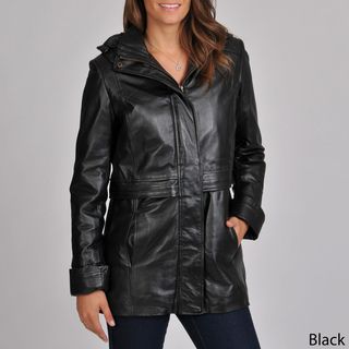 Excelled Womens Black Leather Hooded Anorak Jacket