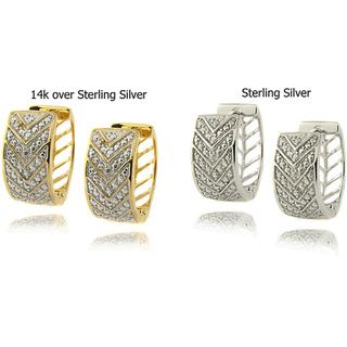 Sterling Silver Diamond Accent V Hoop Earrings