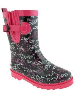 Shiny Graffiti Printed Girls Sporty Rainboot Black Combo 10/11 Shoes