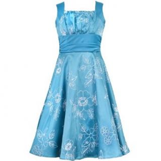 Size 7 RRE 49342E TURQUOISE BLUE WHITE FLORAL EMBROIDERED