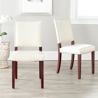 Madison Nailhead Cream Leather Side Chairs (Set of 2)