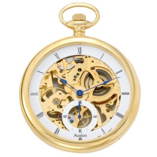 Avalon 17 jewel Mechanical Skeleton Goldtone Pocket Watch with Chain