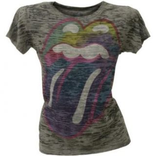 Rolling Stones   Rainbow Tongue Juniors Gray Burnout T