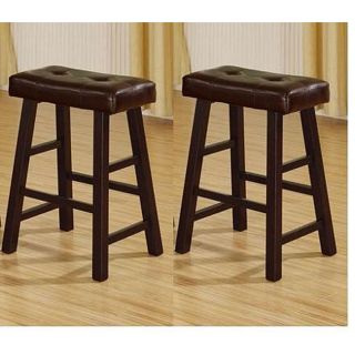 24 inch Cherry Brown Bicast Leather Counter height Saddle Bar Stools