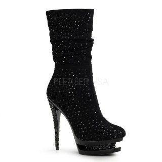 Heel, 1 1/2 inch Dual Platform Ankle Boot Black Suede/Black Shoes