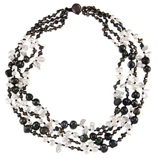 Peacock and White Freshwater Pearl Multi strand Necklace (4 11 mm