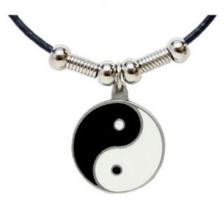 Yin Yang Pendant   Beaded Black Leather Necklace Clothing