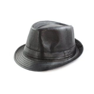 Fashion Wear Fedora Hat in Solid Black Faux Leather Design Shoes