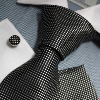 Black Checkered Woven Silk Tie Handkerchiefs Cufflinks