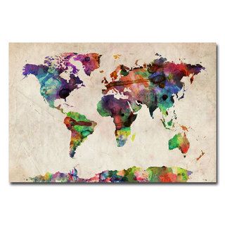 Michael Tompsett Urban Watercolor World Map Canvas Art