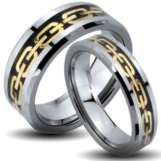 Tungsten Carbide Tri color Goldplated Chain Link His and Her Wedding
