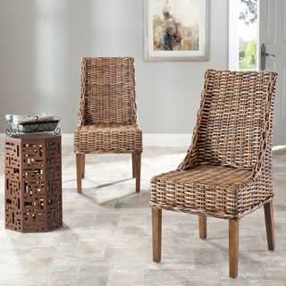 St Thomas Indoor Wicker Brown Sloping Arm Chairs (Set of 2
