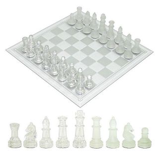 Frosted & Clear Chess Set with 14 inch Glass Board
