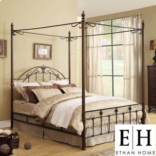 ETHAN HOME Newcastle Graceful Scroll Bronze Iron Queen size Canopy Bed