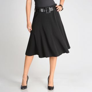 Grace Elements Womens Black Gored Flared Skirt with Patent Belt