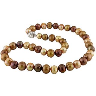 Multi color Pearls Brown FW Pearl Necklace (9.5 10 mm)