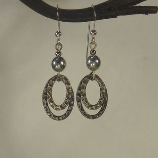 Jewelry by Dawn Silver With Oval Antique Silver Hammered Drop Earrings