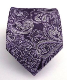 100% Silk Woven Eggplant Paisley Tie Clothing