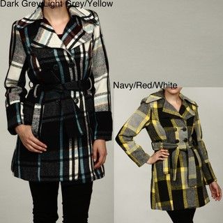 Last Kiss Womens Plaid Notched Collar Belted Coat FINAL SALE