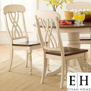 ETHAN HOME Mackenzie Country Antique White Side Chair (Set of 2
