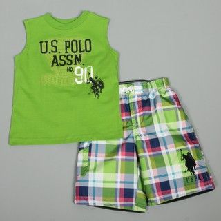 US Polo Toddler Boys T shirt Plaid Shorts Set