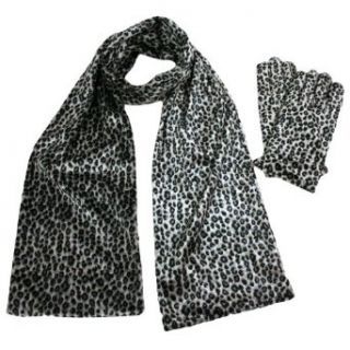 Silver Gray Leopard Print Velvet Scarf & Glove Set
