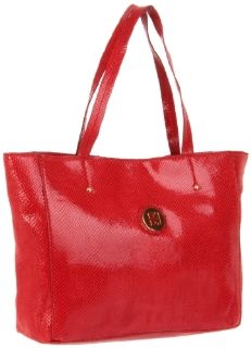 Tommy Hilfiger Th Enamel Logo East West Snake Tote,Red,One Size Shoes