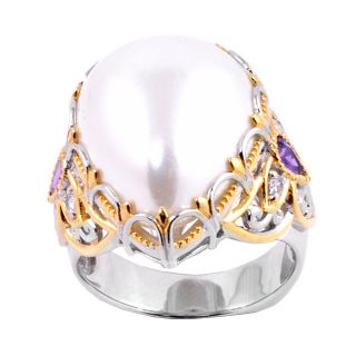 Mabe Pearl, Amethyst and Sapphire Ring (15 20 mm)