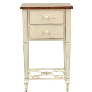 Monica Two drawer Antique White and Dark Brown Beech Side Table
