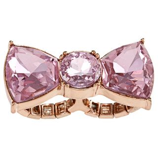 Betsey Johnson Cubic Zirconia Pink Bow 2 finger Ring
