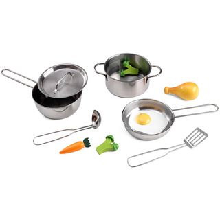 KidKraft Metal Pots, Pans and Play Food Set for Little Chefs Kitchen