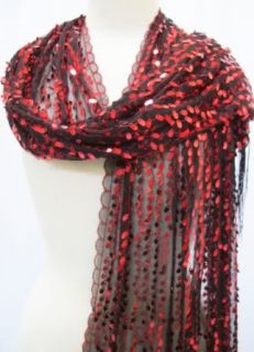 Sequin Mesh Sheer Scarf Stole Shawl Wrap Red Black