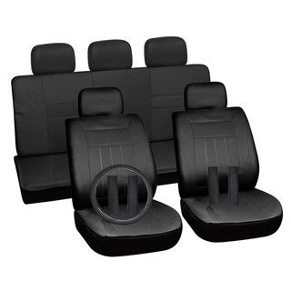 Solid Black 16 piece Car Seat Cover Set