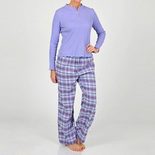 La Cera Womens Lavender Henley Two piece Pajama Set