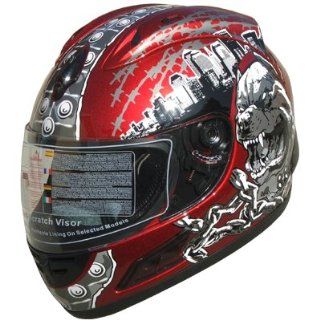 Full Face Street Bike Helmet Wine Red DOT F34 Size XL