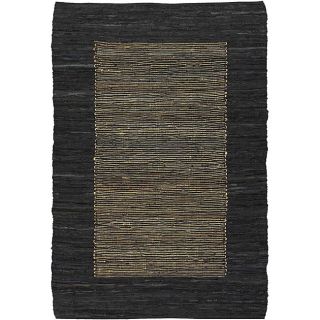 woven Flat weave Mandara Black Leather Rug (9 x 13)