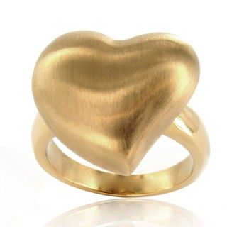 Stainless Steel Goldtone Brushed Heart Ring