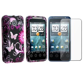 Pink Butterfly Rubber Coated Case/ Screen Protector HTC EVO Shift 4G