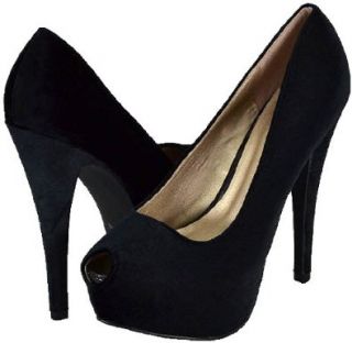 Qupid Penelope 66 Black Velvet Women Platform Pumps Shoes