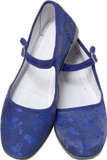Blue Patterned Silk Mary Jane Chinese Shoes Shoes