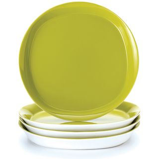 Rachael Ray Round and Square 4 piece Green Apple Dinner Plate Set