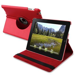 Red Swivel Leather Case Stand for Apple iPad 2