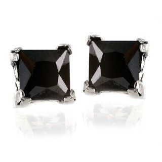 Stainless Steel Square Black Cubic Zirconia Stud Earrings