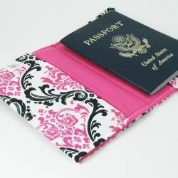 Gracie Designs Black, White and Hot Pink Damask Passport Cover