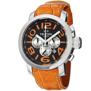 TW Steel Mens Grandeur Black Dial Orange Leather Strap Quartz Watch