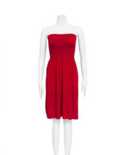 Strapless Seamless Red Smocking Tube Dress Clothing
